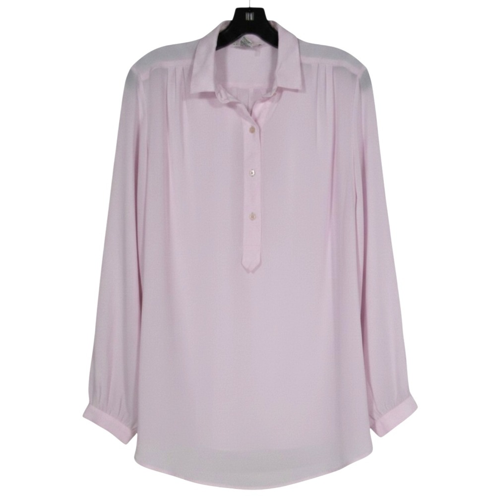 VTG LLOYD WILLIAMS Sheer CHIFFON Pink PLEATED TRIM Button TUNIC TOP/BLOUSE Sz 14